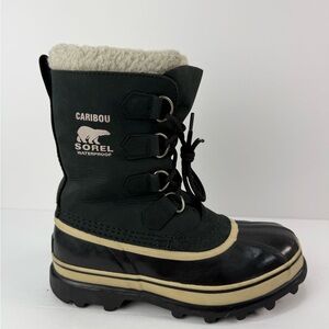 Sorel Caribou Black and Cream Snow Boots Women’s Size 8